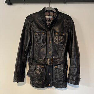 Boden Women's Black Leather Jacket US Size 10 Lined Snap Closure Pockets